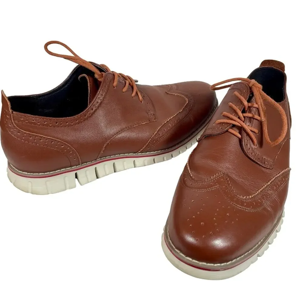 LAOKS Men's Brown Leather Wingtip Oxford Hybrid Dress Shoe Sz 10.5 Lace-Up